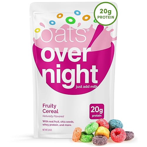 Oats Overnight Fruity Cereal - Overnight Oats with 20g Protein, High Fiber Breakfast Protein Shake - Gluten Free Oatmeal, Non GMO High Protein Oatmeal