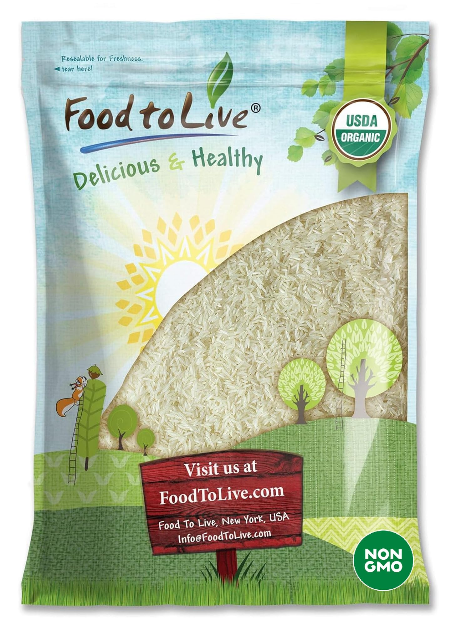 Food to Live Organic White Basmati Rice, 10 Pounds - Non-GMO, Long-Grain Rice Variety, Fragrant, Kosher, Vegan, Bulk. Non-Irradiated. Less Starch.Great for Indian Dishes.