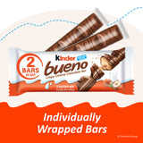 Kinder Bueno Milk Chocolate Bars with Crispy Wafer and Hazelnut Cream, 2 Bars per Pack, 1.5 oz Each