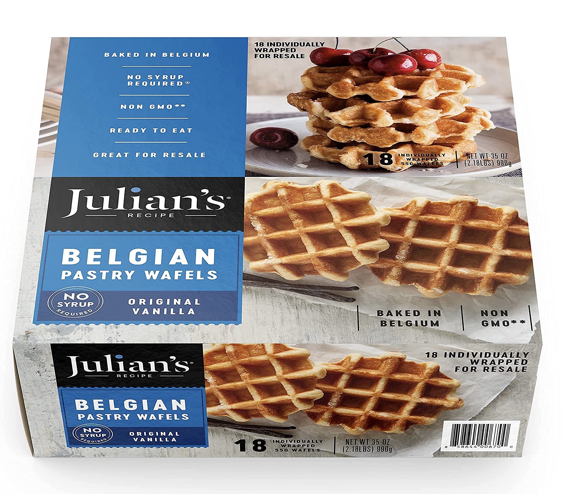 Julian's Recipe Original Vanilla Pastry Wafels, 18/1.94 oz - Made in Belgium