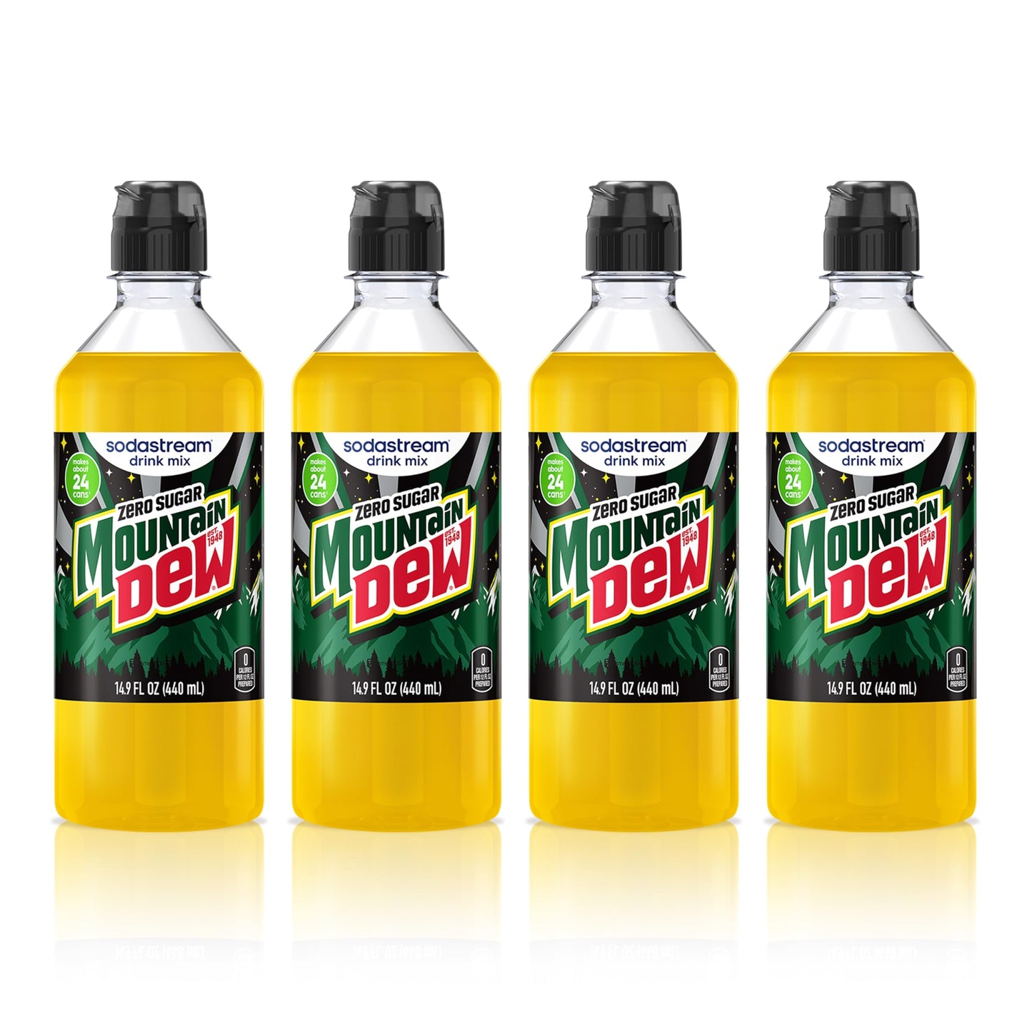 SodaStream® Mountain Dew Zero New Pour Bottles Soda Drink Mix, 14.9 Fl oz. (Pack of 4)