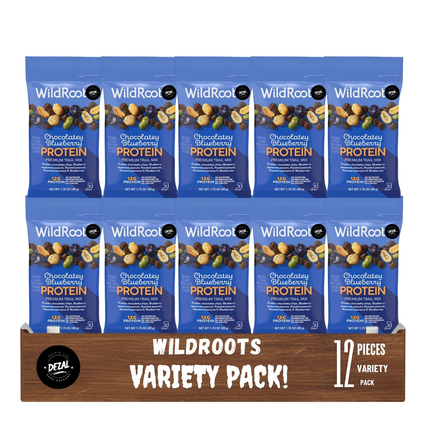 WildRoots Chocolatey Blueberry Protein Trail Mix, Single Serve, 1.75 oz, 12 Pack
