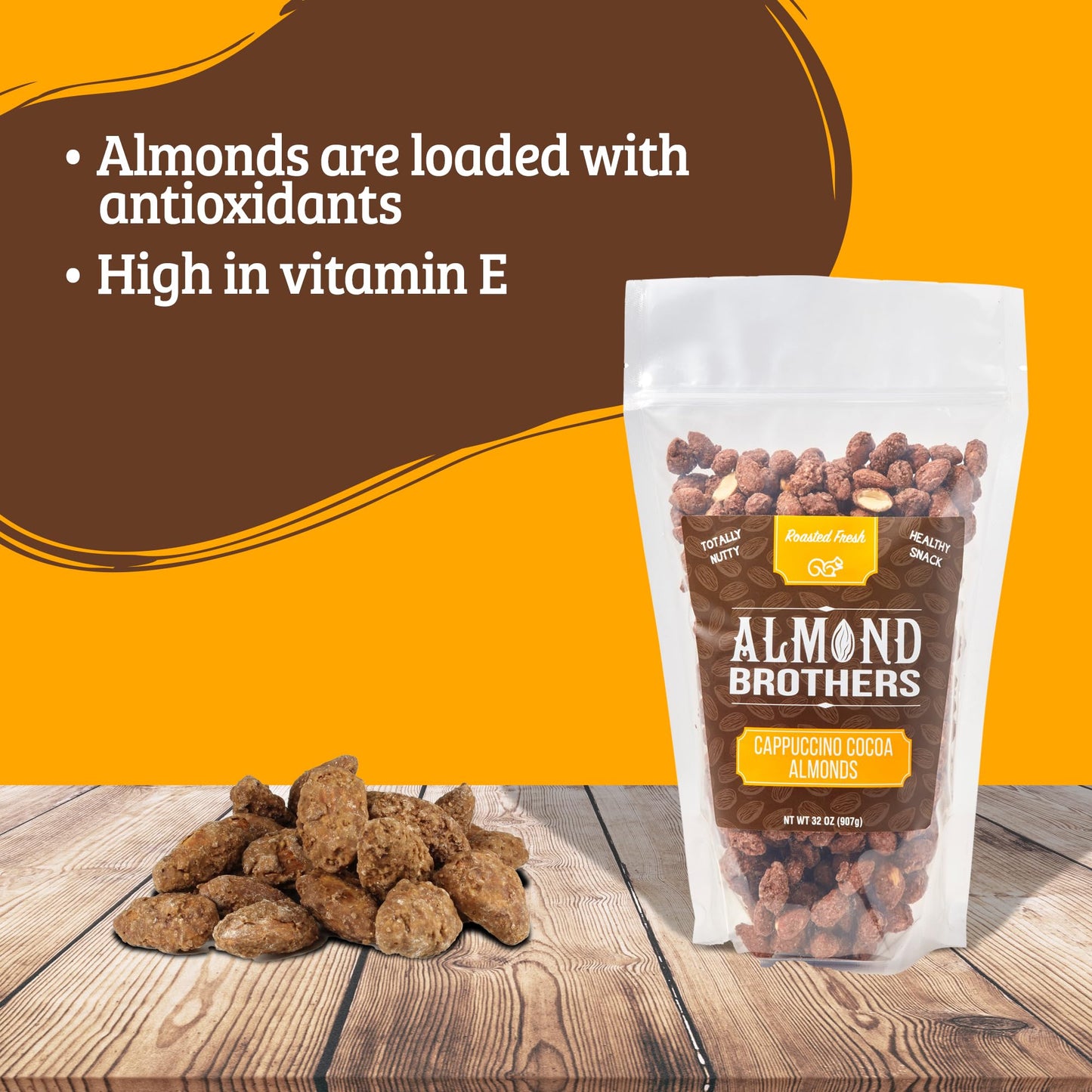 Almond Brothers Roasted Almonds - 2 lb bag - Hand Crafted Cappuccino & Cocoa Almonds, Gluten-Free, Non-GMO
