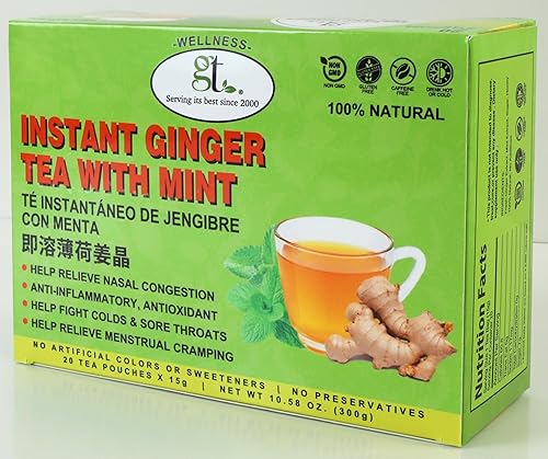 GT Instant Ginger Tea With Mint, 10.58 Ounce Box (20 Tea Pouches)