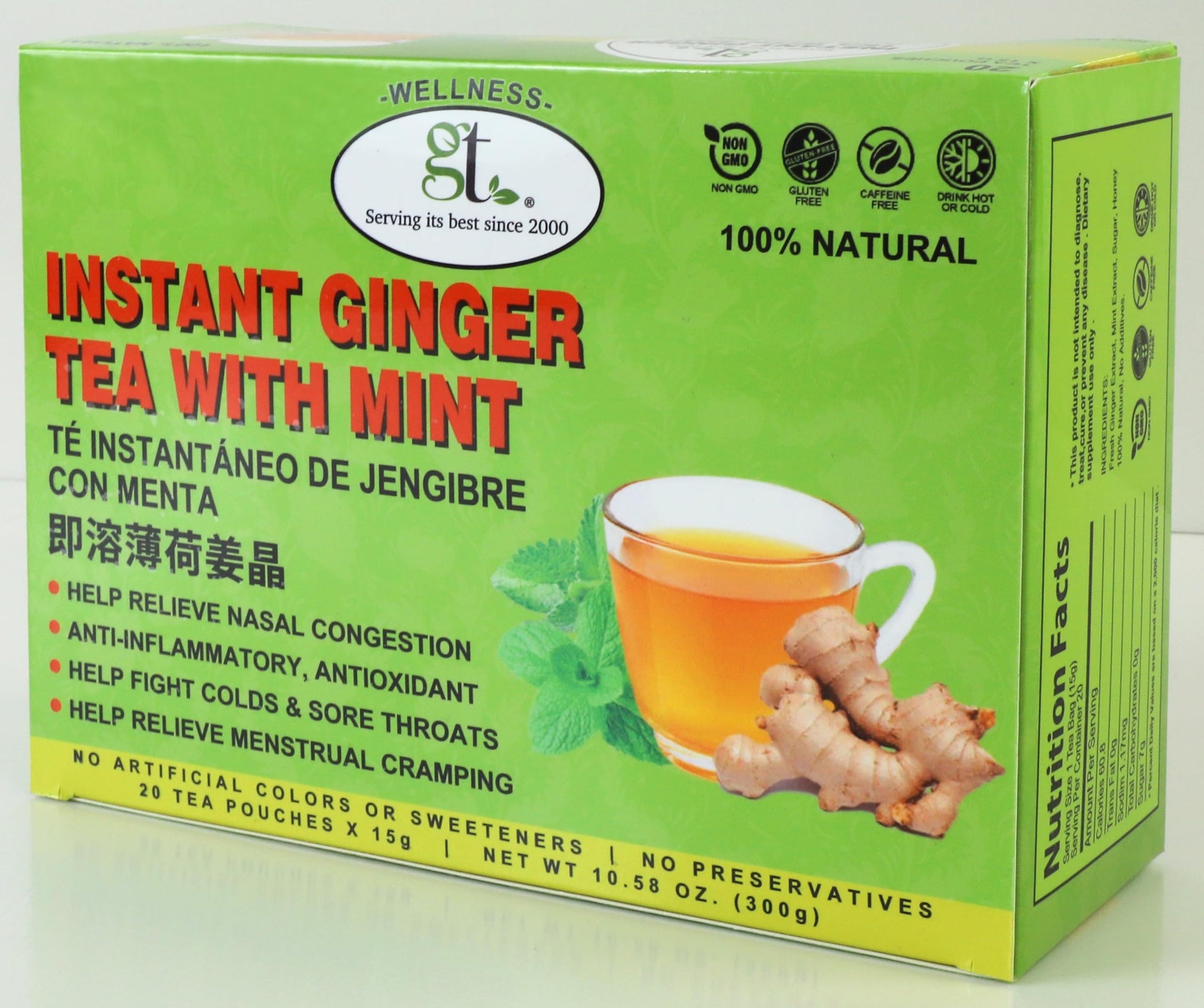 GT Instant Ginger Tea With Mint, 10.58 Ounce Box (20 Tea Pouches)