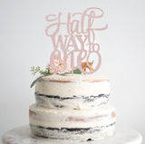 AHAORAY Half Way To One Cake Topper - Rose Gold Glitter 6 Months Birthday Decorations Supplies - Half Birthday Decorations Baby Girl, for Baby