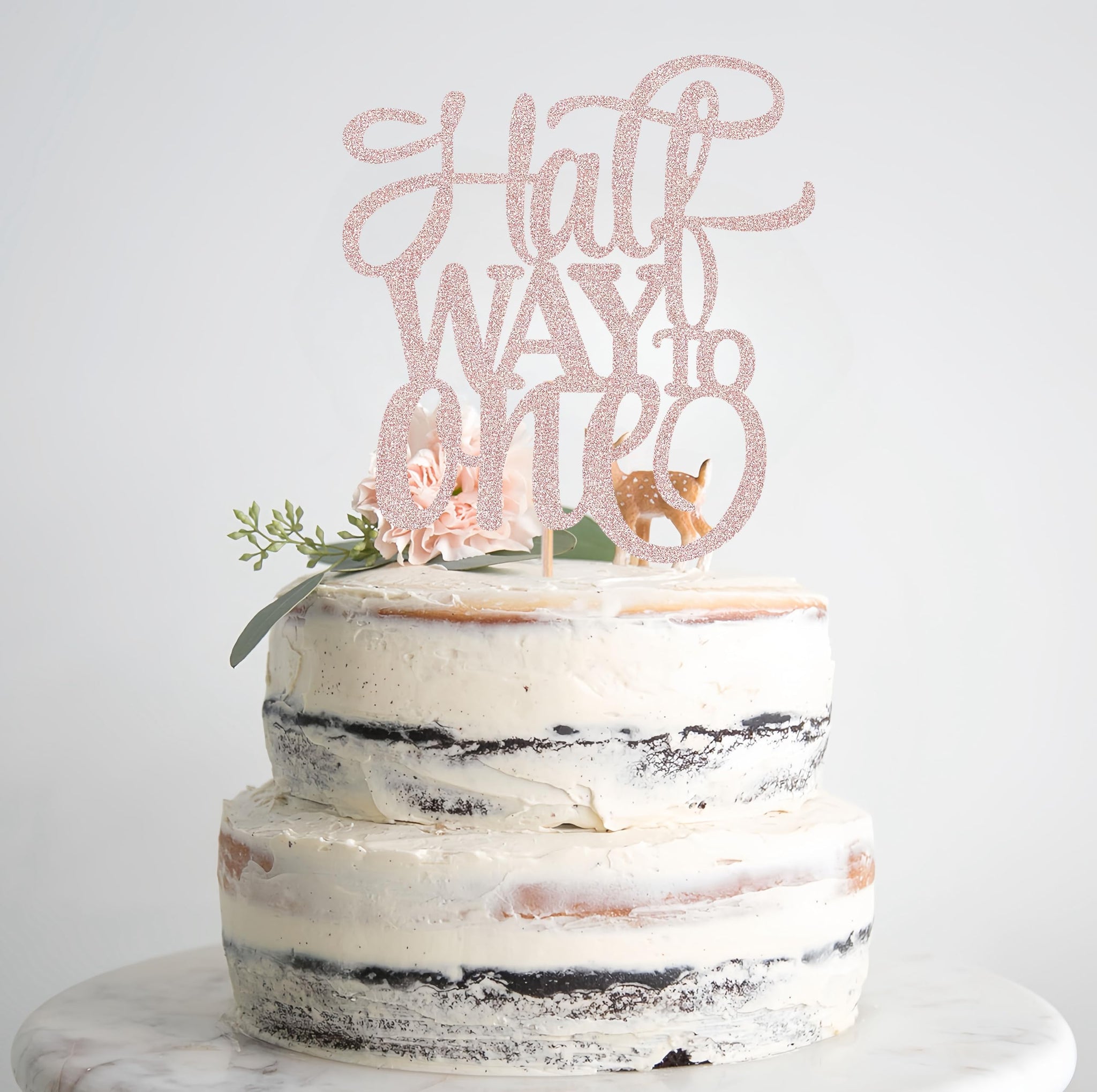 AHAORAY Half Way To One Cake Topper - Rose Gold Glitter 6 Months Birthday Decorations Supplies - Half Birthday Decorations Baby Girl, for Baby