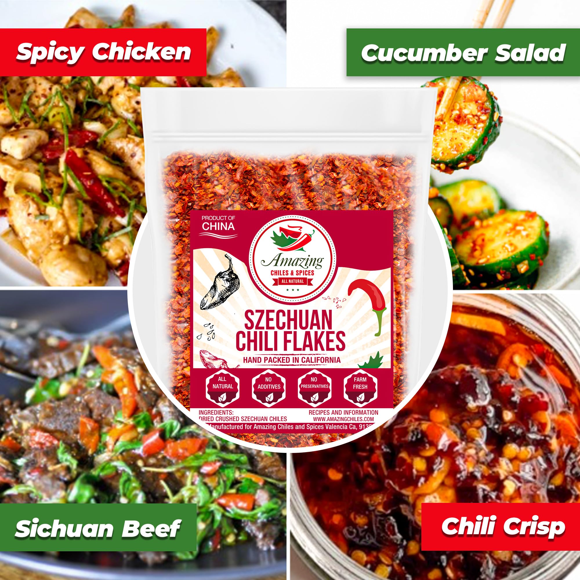 Sichuan Chili Flakes, 8 oz - Traditional Red Pepper Spices and Szechuan Seasoning for Thai, Korean, Mexican, and Asian Dishes, Authentic Medium Hot