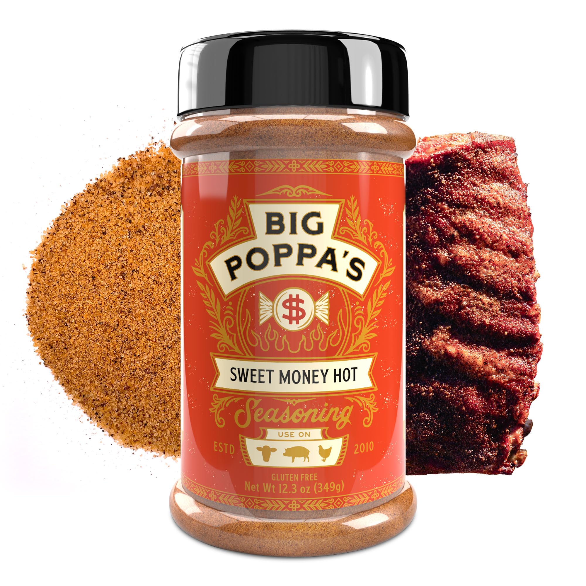 Big Poppa’s Sweet Money Hot BBQ Rub - Award-Winning Sweet and Spicy Seasoning for Chicken, Pork and Beef - Bold but Balanced Heat, Competition-Proven