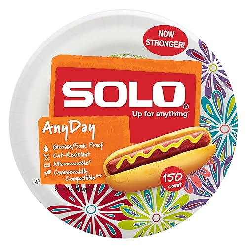 Solo AnyDay 8.5" Paper Plates, Medium, Printed, Mega Pack of 150ct