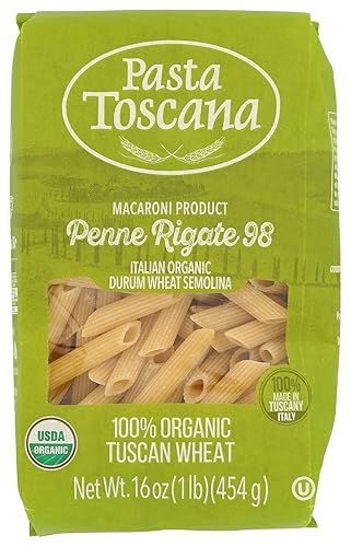 Pasta Toscana Organic Penne Rigate 1 lbs 2/Pack Imported from Italy Made with Wheat from Toscany