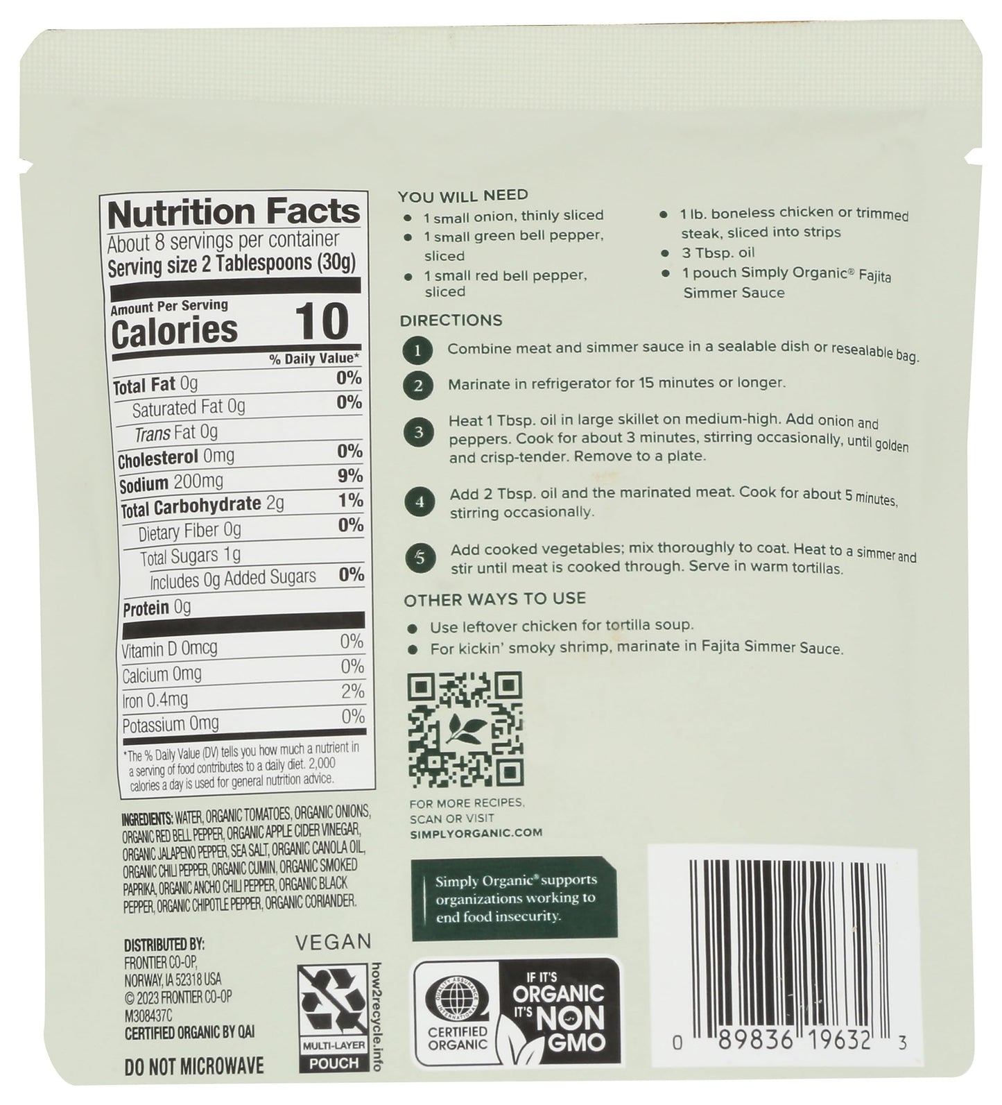Simply Organic Classic Fajita Simmer Sauce, 8 oz