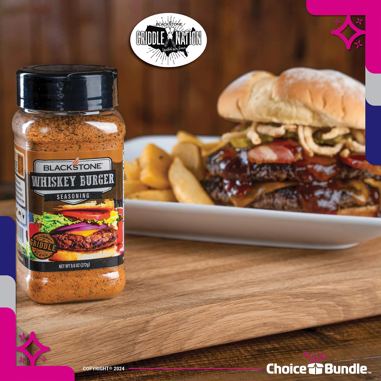 Blackstone Whiskey Burger Seasoning - Gourmet Griddle Premium Barbecue Rub 2 Pk (19.2 oz) + BBQ Masters & Opener (4 Items)!