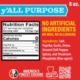 Ragin' Cajun y'ALL PURPOSE Seasoning - 8 oz Shaker, Low Sodium, No MSG - Mild Louisiana Cajun Spice for Meats, Seafood & Veggies