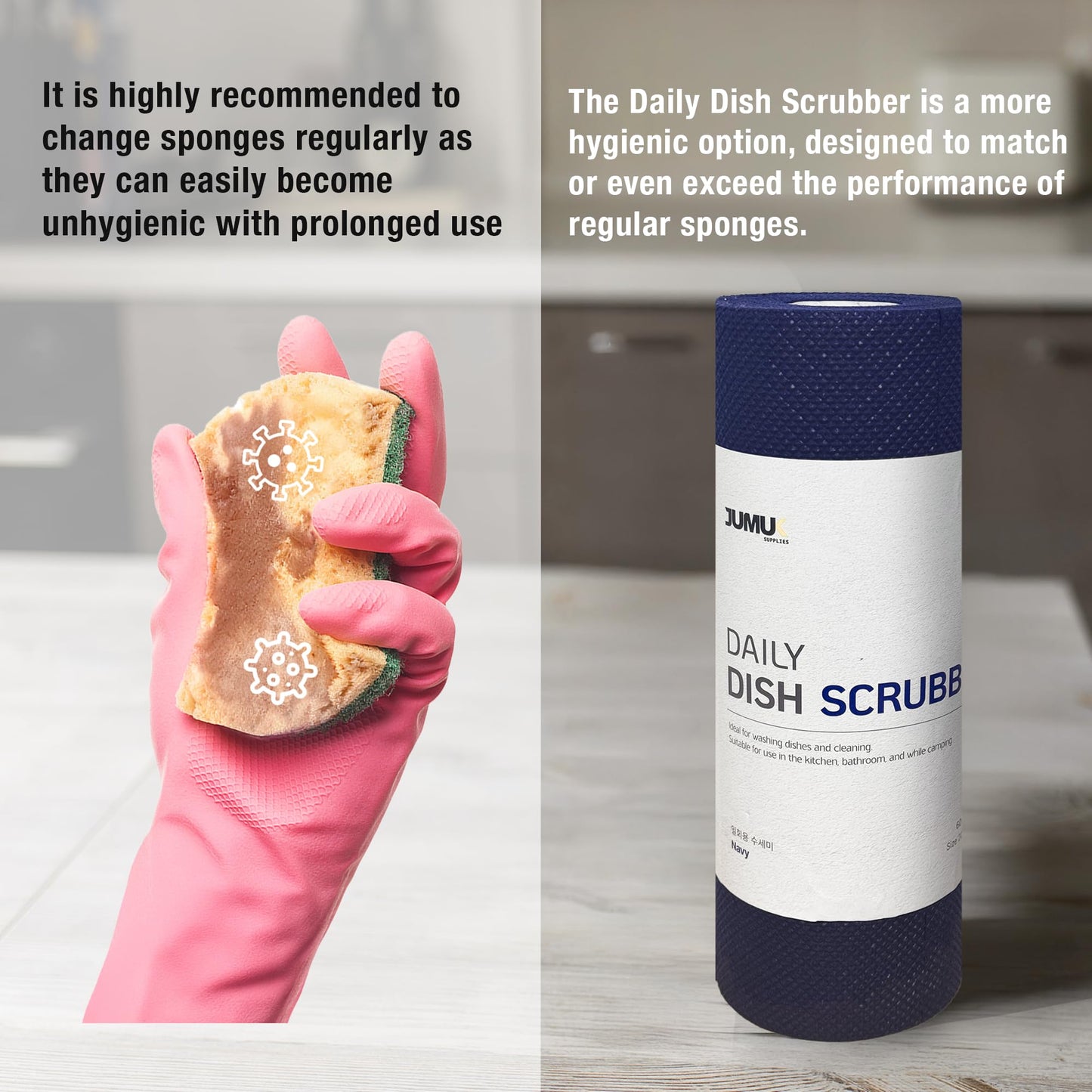 Jumuk Supplies Daily Dish Scrubber Sheet Non-Scratch Household Disposable Cleaning Sponges | Recyclable, Eco-Friendly & Perfect for Kitchen, Home