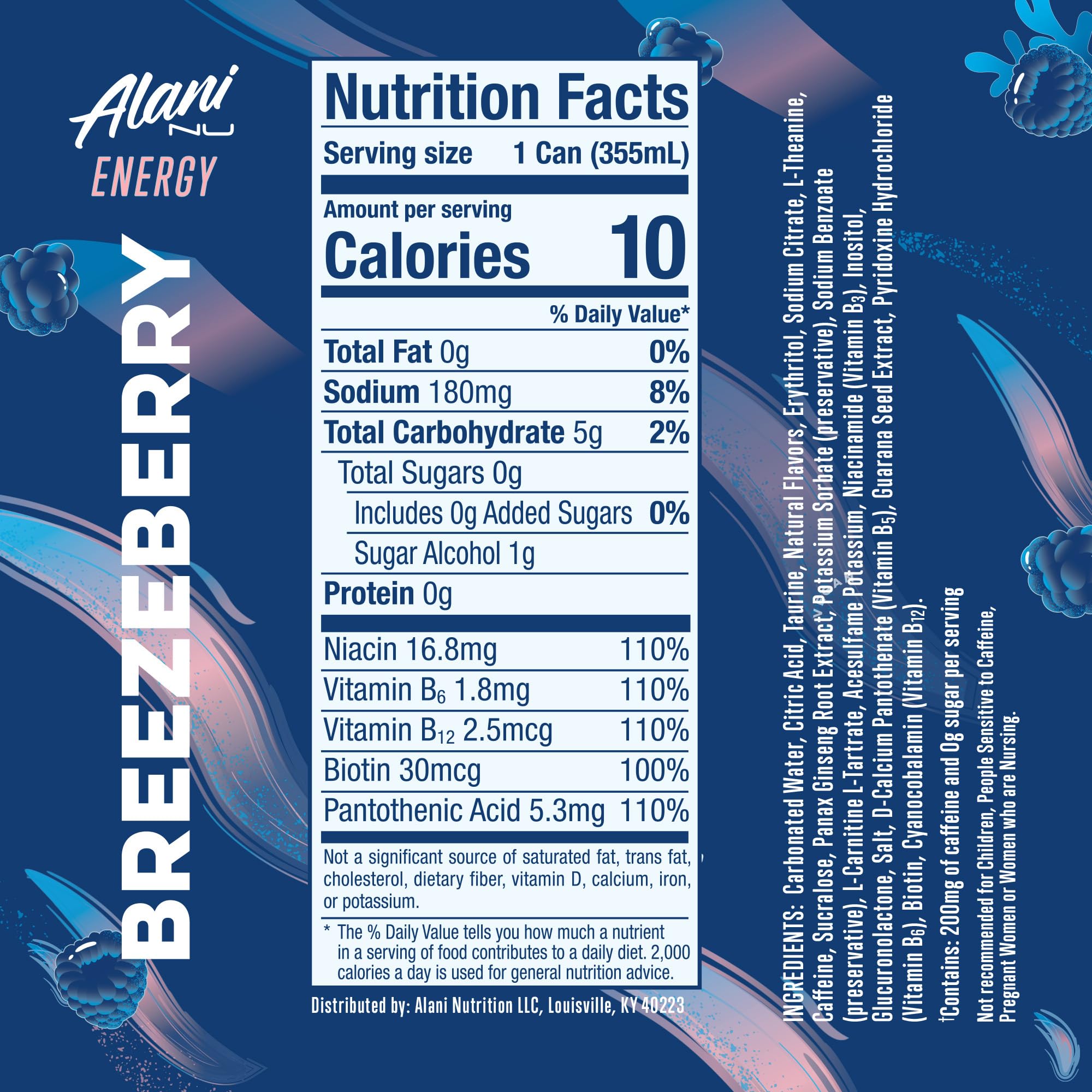 Alani Nu Breezeberry Sugar Free Energy Drink (Pack of 12)