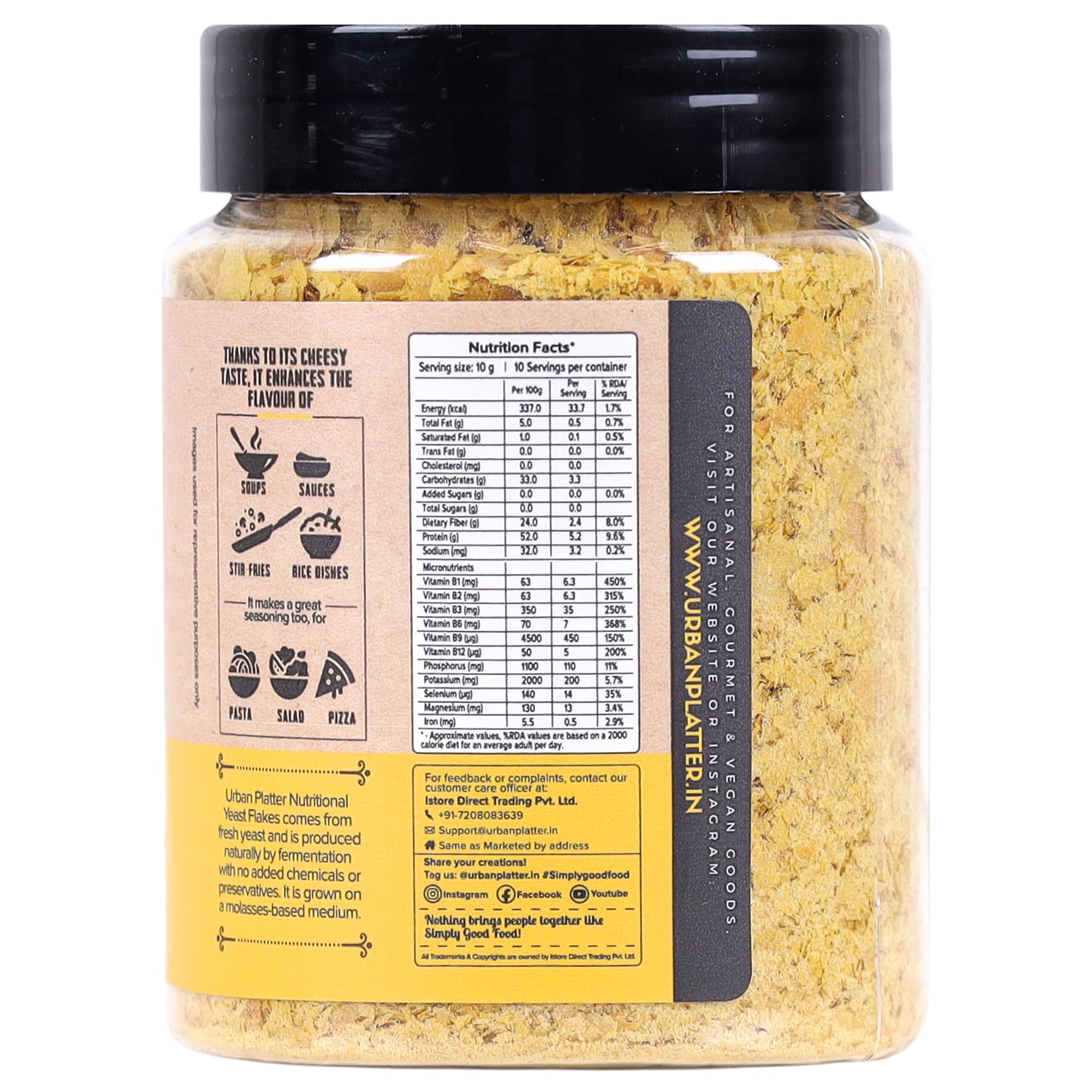 Urban Platter Nutritional Yeast Flakes | 3.53 Oz (100g) | Rich in B Vitamins & Protein | Gluten-Free, Non-GMO, Plant-Based Seasoning | Nutty & Cheesy