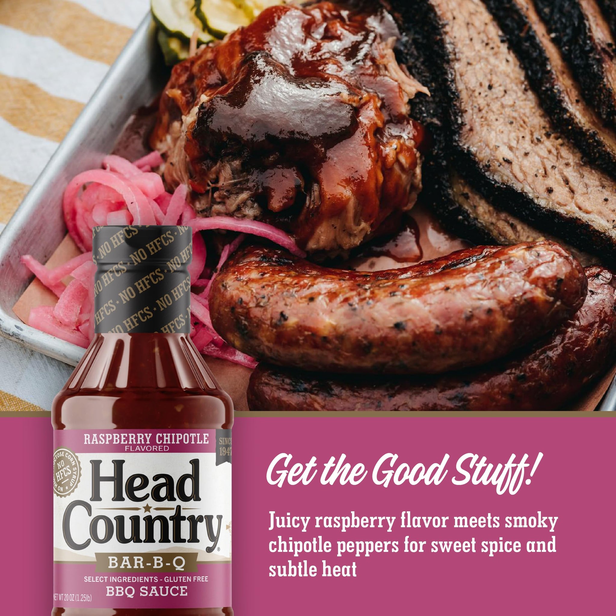 Head Country BBQ Sauce, Raspberry Chipotle | 20 oz | Sweet & Smoky Barbecue