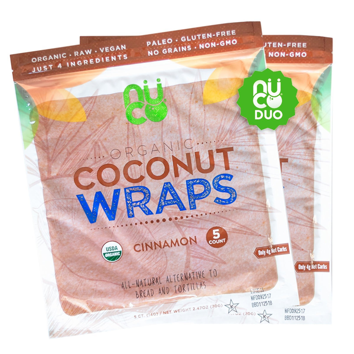 NUCO Organic Coconut Wraps, Cinnamon - Gluten Free, Low Carb, Vegan, 10 Ct