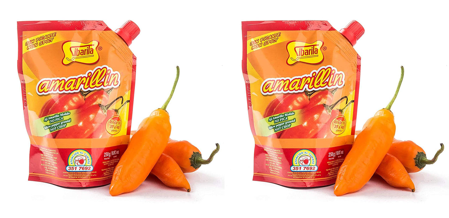 Aji Amarillo Pepper Sauce - Peruvian Yellow Chili Paste Peppers - Non Spicy - 250 Grams - 8.82 Oz Set of 2