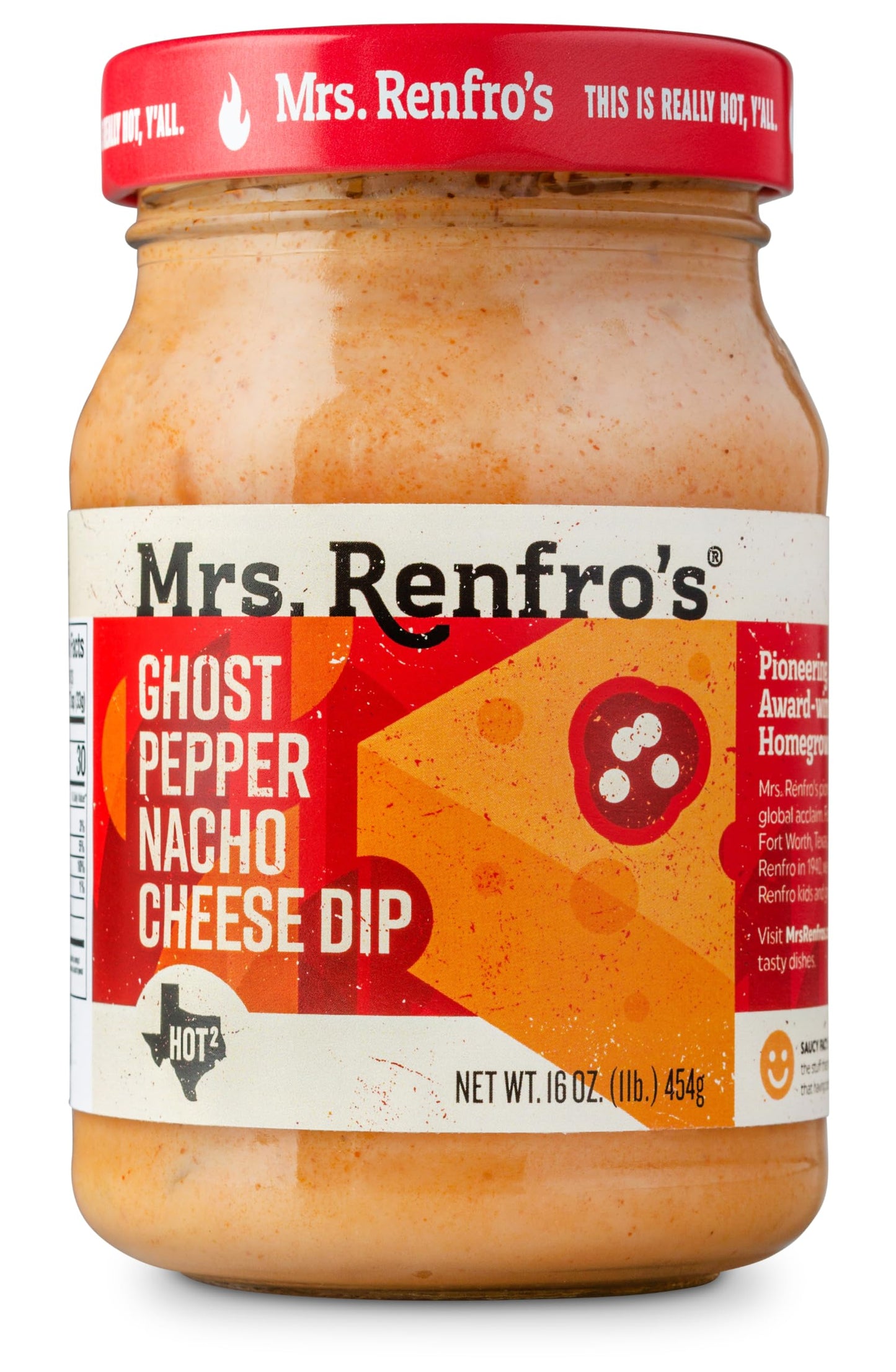 Mrs. Renfro's Ghost Pepper Nacho Cheese Dip, 16 oz Jar (Pack of 1) - Gluten Free Extra Hot Creamy Cheese Dip with Ghost Pepper - Ready-to-Serve