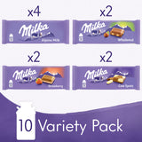 Milka European Chocolate Bars Variety Pack, Alpine Milk Chocolate, Cow Spots, Strawberry & Wholenut Hazelnut, 10 - 3.52 oz Bars