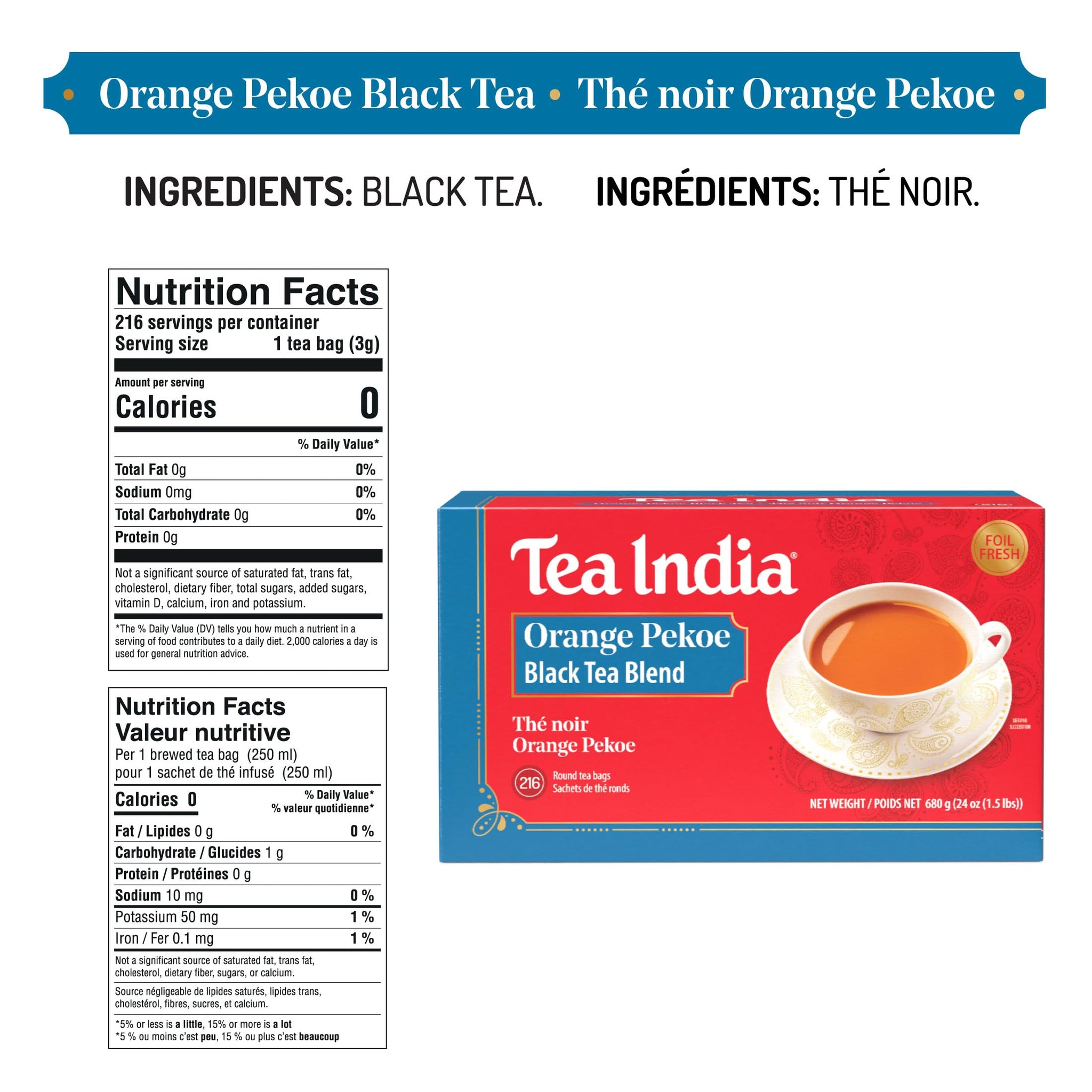 Tea India Orange Pekoe Black Tea Chai Flavorful Blend Of Black Tea & Natural Ingredients Strong Full-Bodied Traditional Indian Caffeinated Tea 216