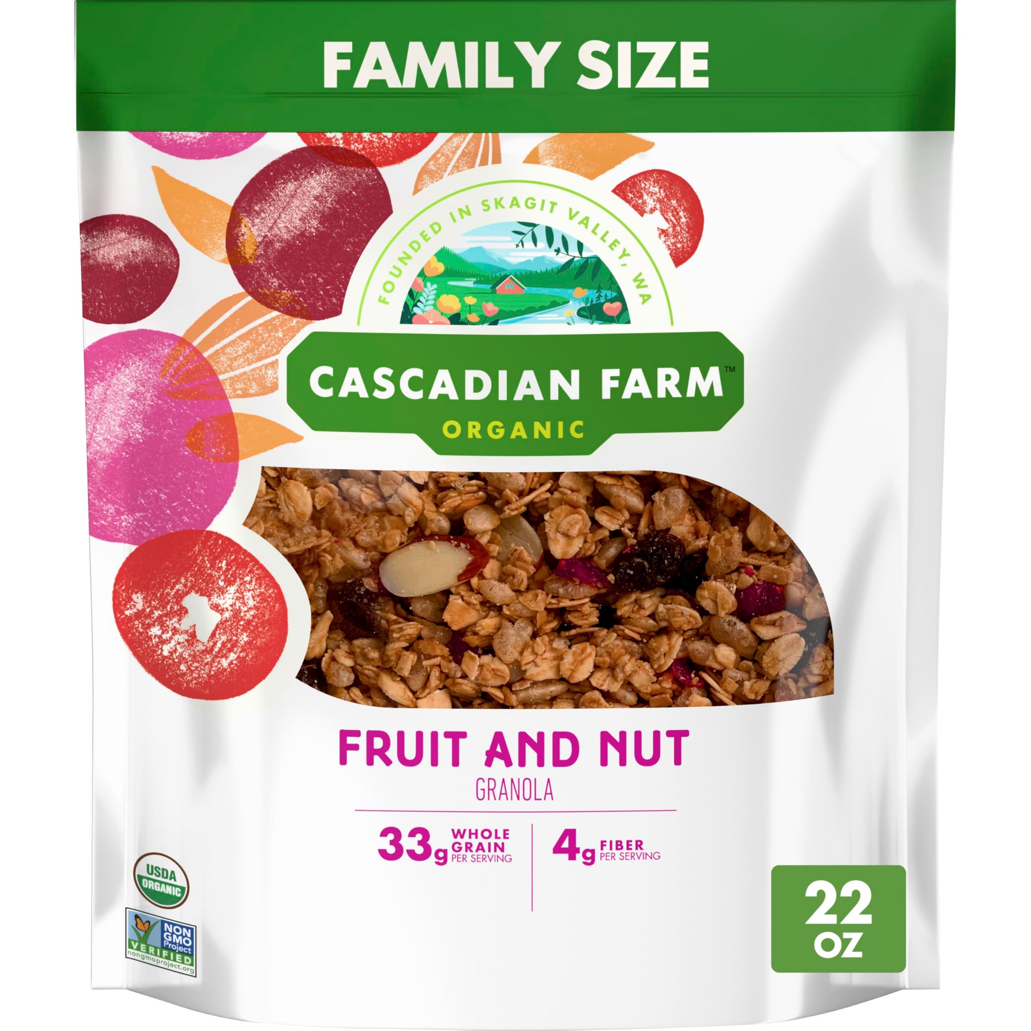 Cascadian Farm Organic Granola, Fruit and Nut Cereal, Resealable Pouch, Family Size, 22 oz