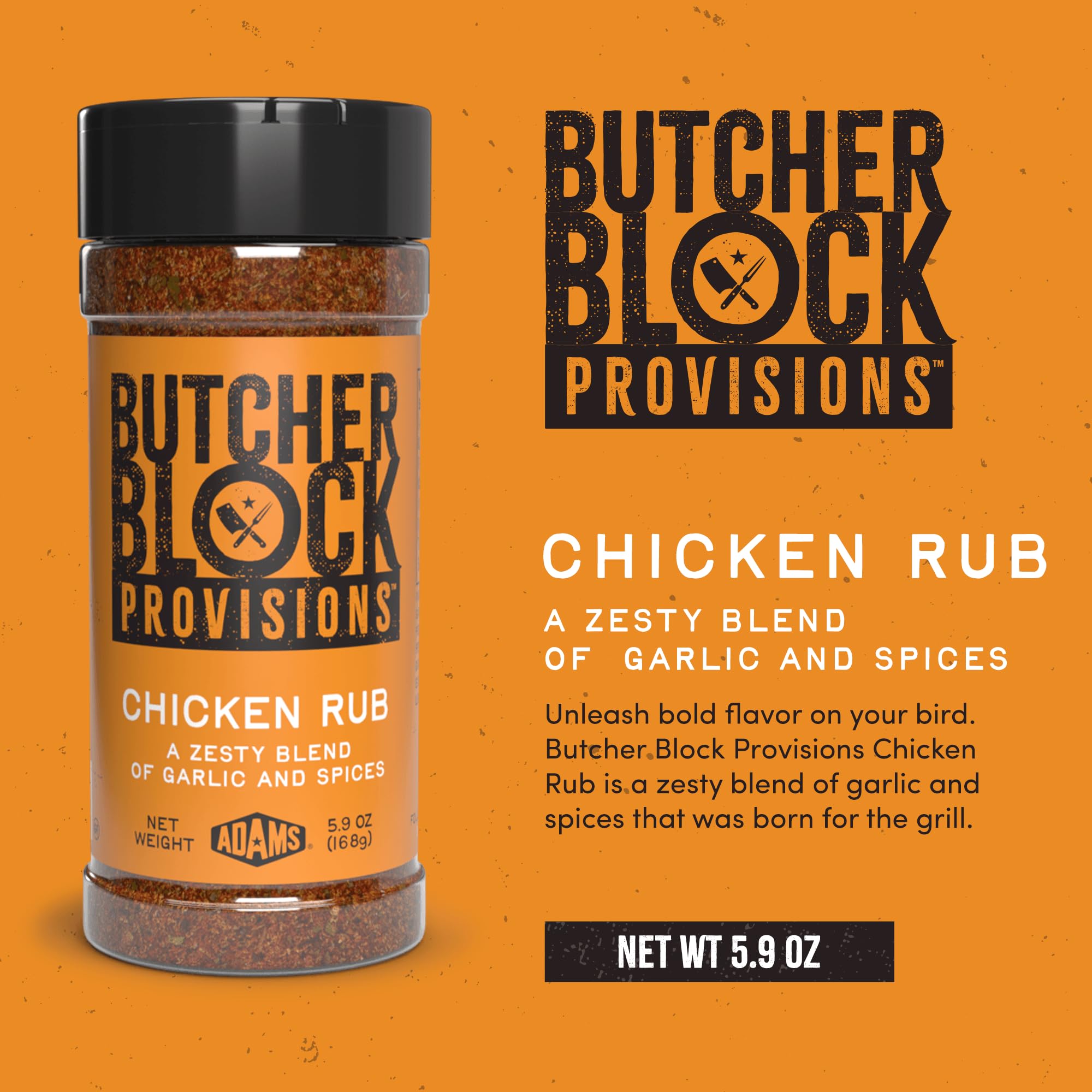 Butcher Block Provisions - Chicken Rub - Zesty Garlic & Spice Blend for Poultry - Sea Salt, Lemon Peel, Chili Powder, Seasoning - 5.9 oz