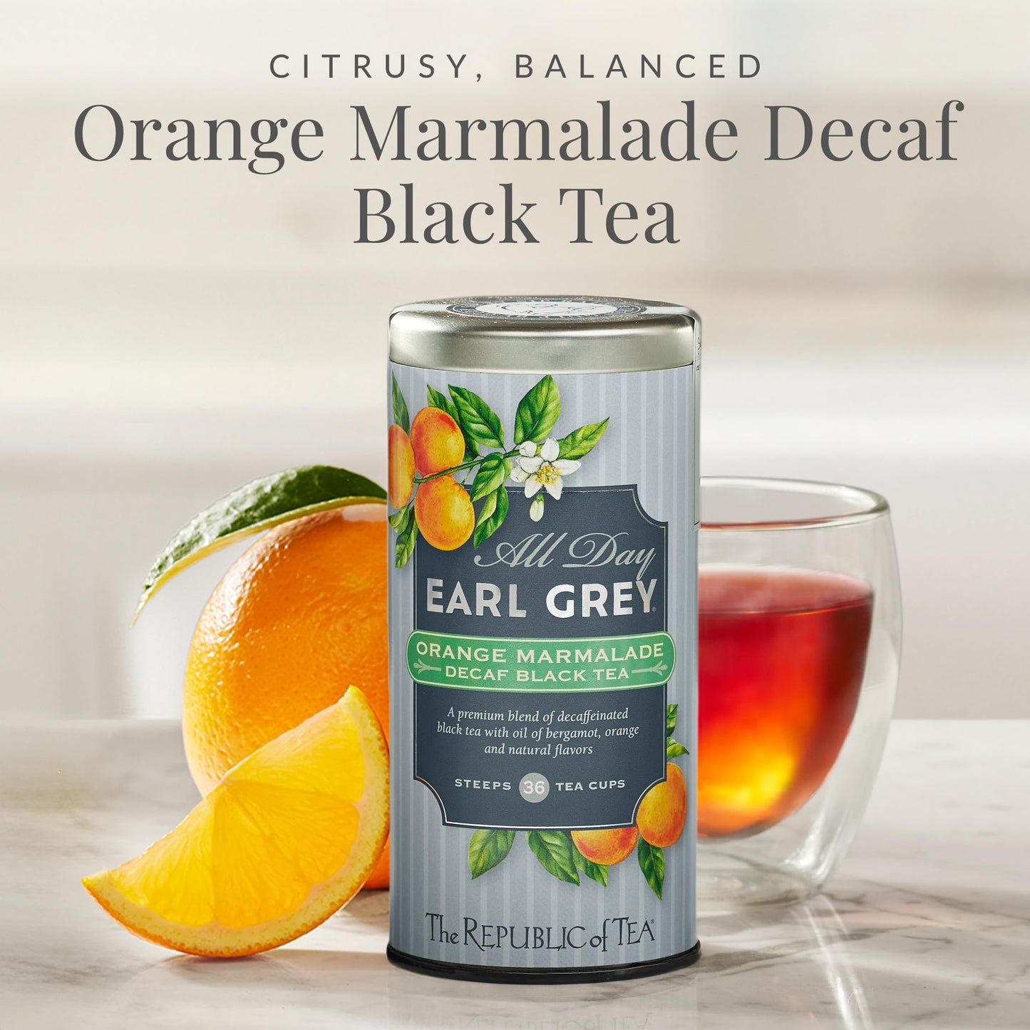 The Republic of Tea - All Day Earl Grey Orange Marmalade Decaf Black Tea, Naturally decaffeinated, 36 Tea Bags