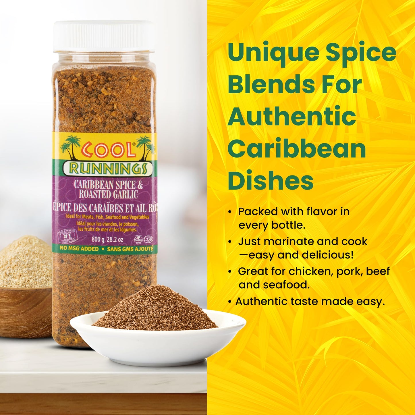 Cool Runnings Caribbean Spice & Roasted Garlic Powder 800g - Used for Grilling, Roasting, and Marinating Meats, Seafood, and Vegetables, Perfect