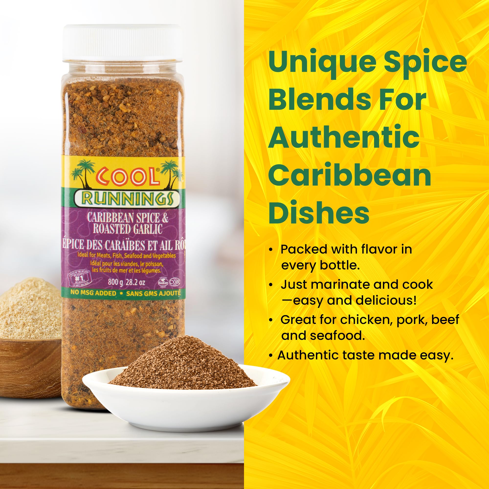 Cool Runnings Caribbean Spice & Roasted Garlic Powder 800g - Used for Grilling, Roasting, and Marinating Meats, Seafood, and Vegetables, Perfect
