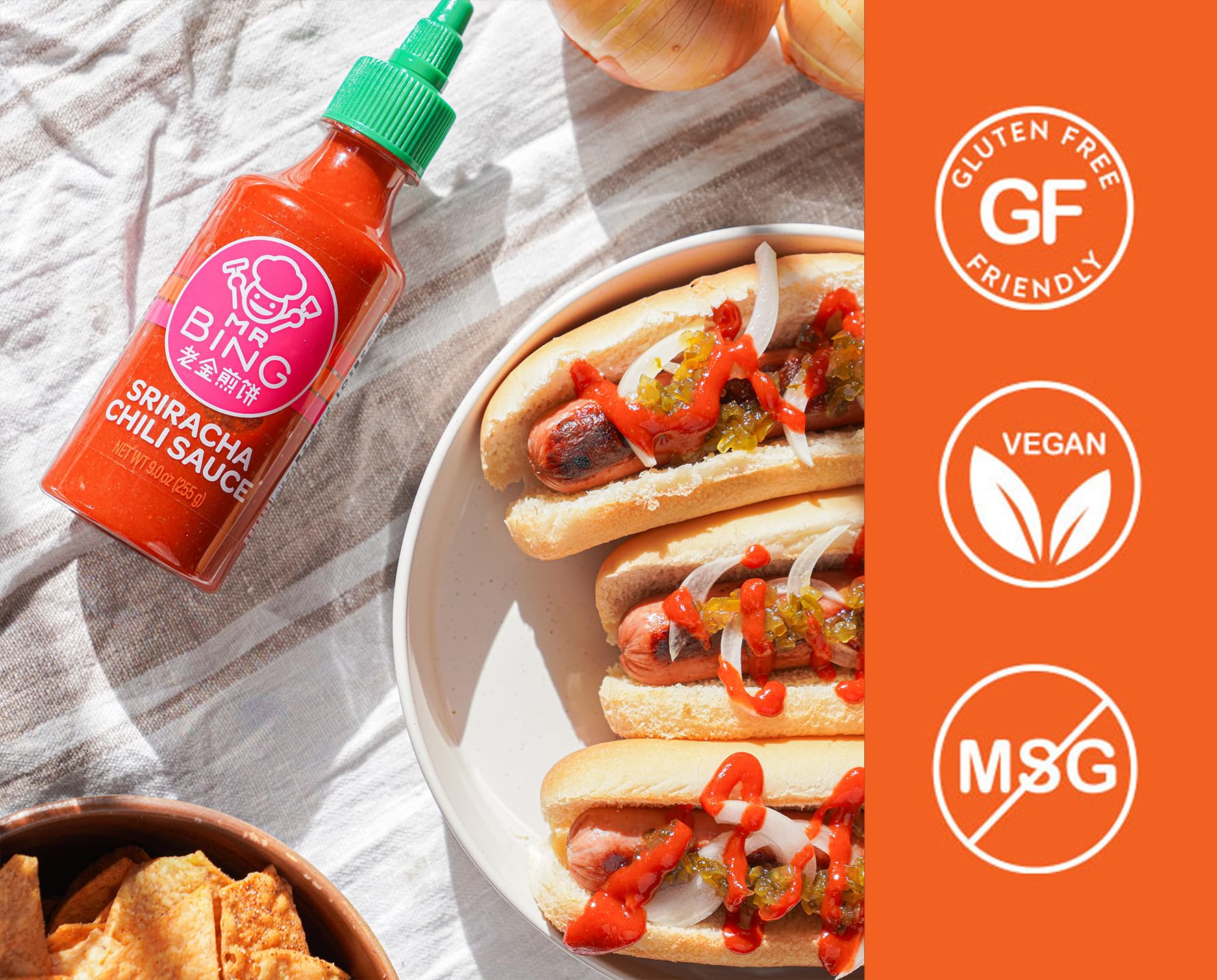 Mr. Bing Sriracha Chili Sauce 18oz | Made with Thai Chilis from Family Owned Farms | Spicy Bold Flavor Perfect For Sauces, Dips, Marinades (18 oz, 1