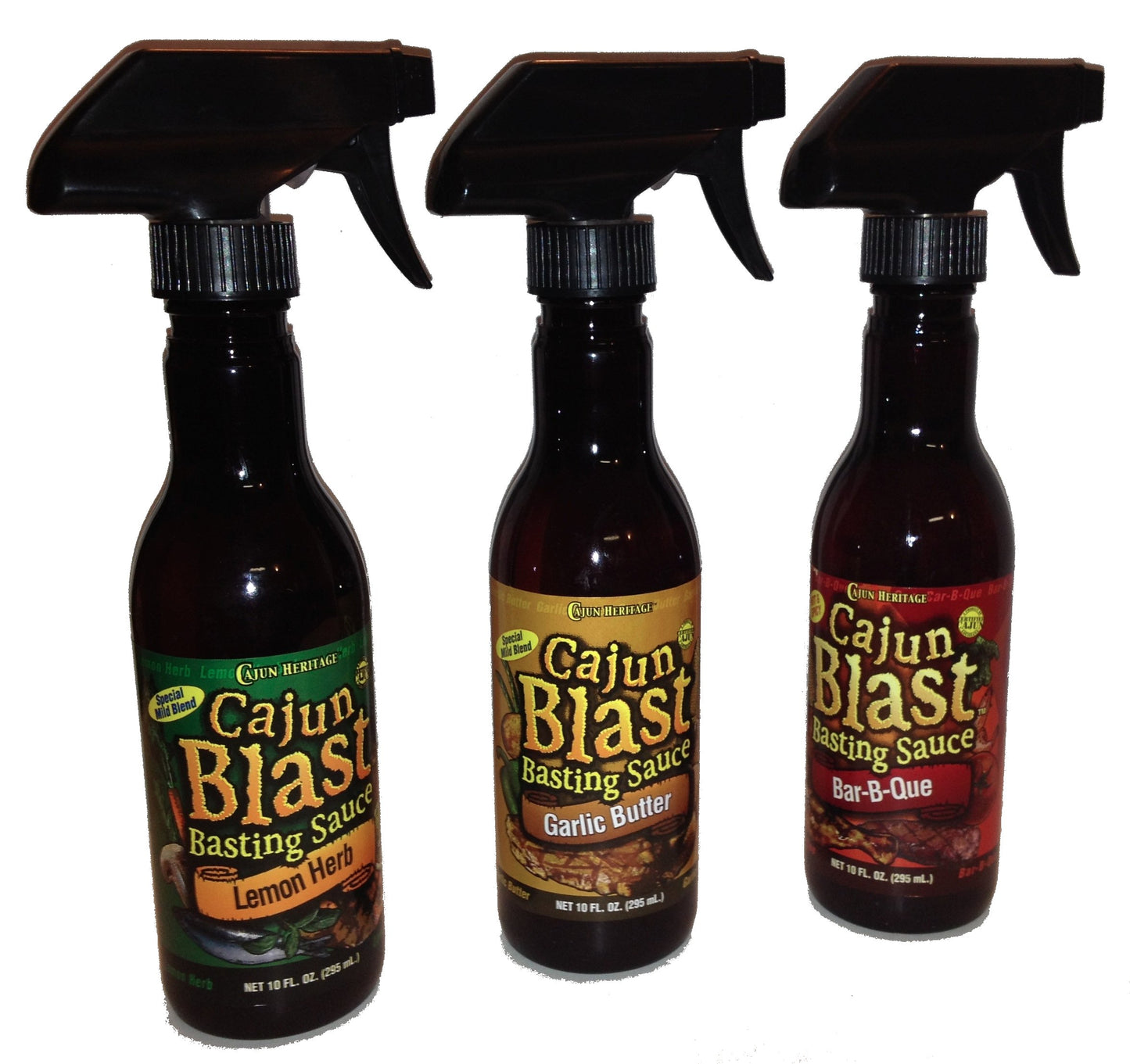Cajun Blast Basting Sauce Bundle - 1 each of Garlic Butter, Lemon Herb and Hot and Spicy Bar-B-Que Basting Sauces, 10 Fluid Ounces each (3 Spray