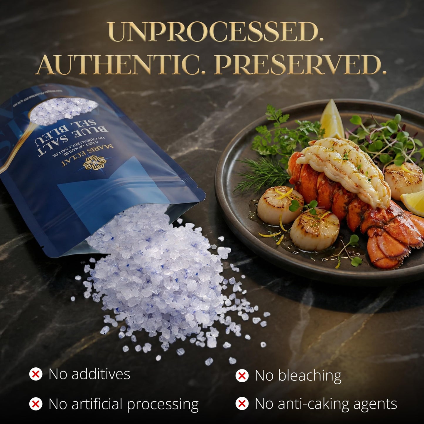 Maris Eclat Blue Salt Coarse Crystals - Premium Gourmet Mineral Salt - Naturally Rich in Potassium with Lower Sodium Than Regular Table Salt