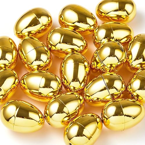 REJODA 36Pcs Gold Easter Eggs, 2.3" Metallic Plastic Empty Eggs Fillable for Easter Hunt Supplies, Basket Stuffers, Toys Filling Treats, Party Favor