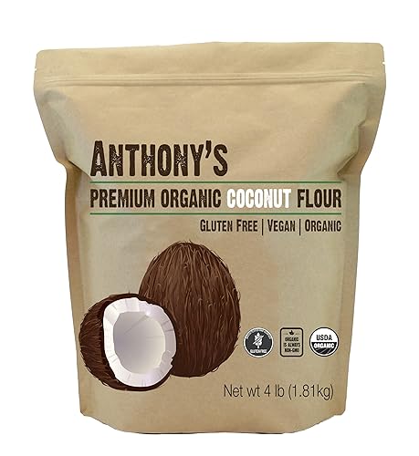 Anthony's Organic Coconut Flour, 4 lb, Batch Tested Gluten Free, Non GMO, Vegan, Keto Friendly