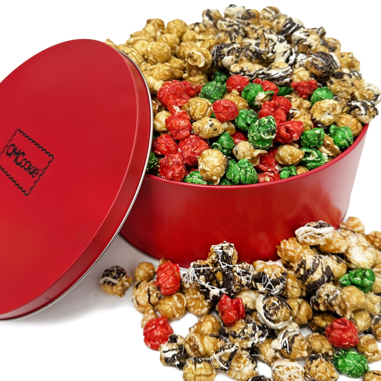 Christmas Popcorn Holiday Gift For Men Women Tin Assortment Caramel Candied Drizzled Food Gourmet Treats Red Green