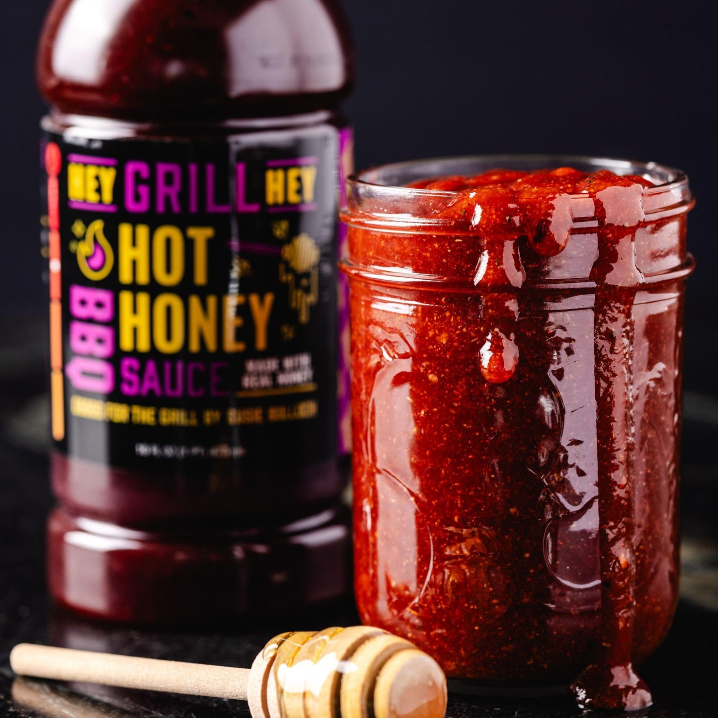 Hey Grill Hey | Hot Honey BBQ Sauce | Sweet & Spicy Barbecue Sauce with Honey, Cayenne & Red Pepper | Perfect for Chicken, Pork, Shrimp & More | 18oz