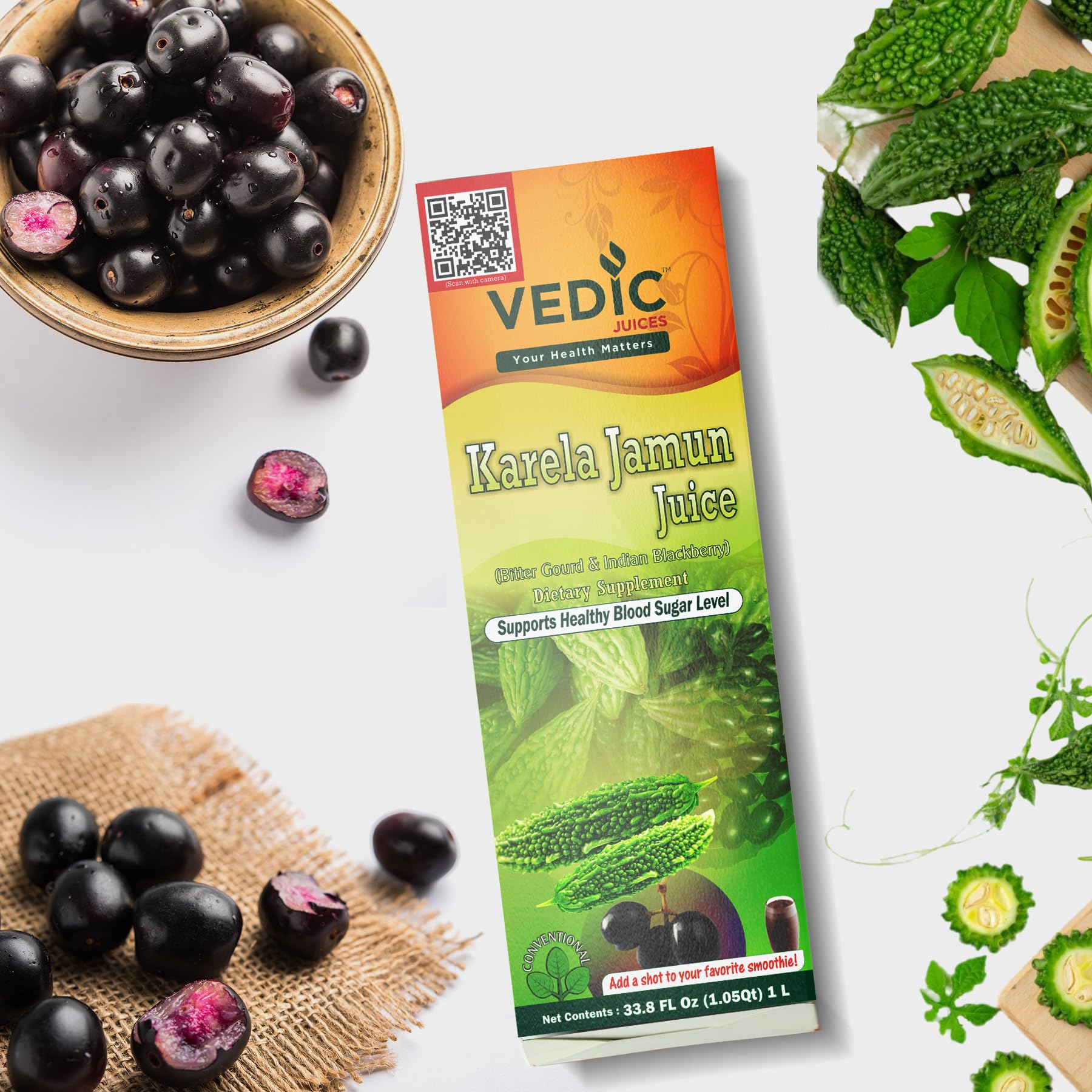 Vedic Karela Jamun Juice - Natural Juice for Immune Support - 33.8oz, Ideal for Daily Use (1000 ML)