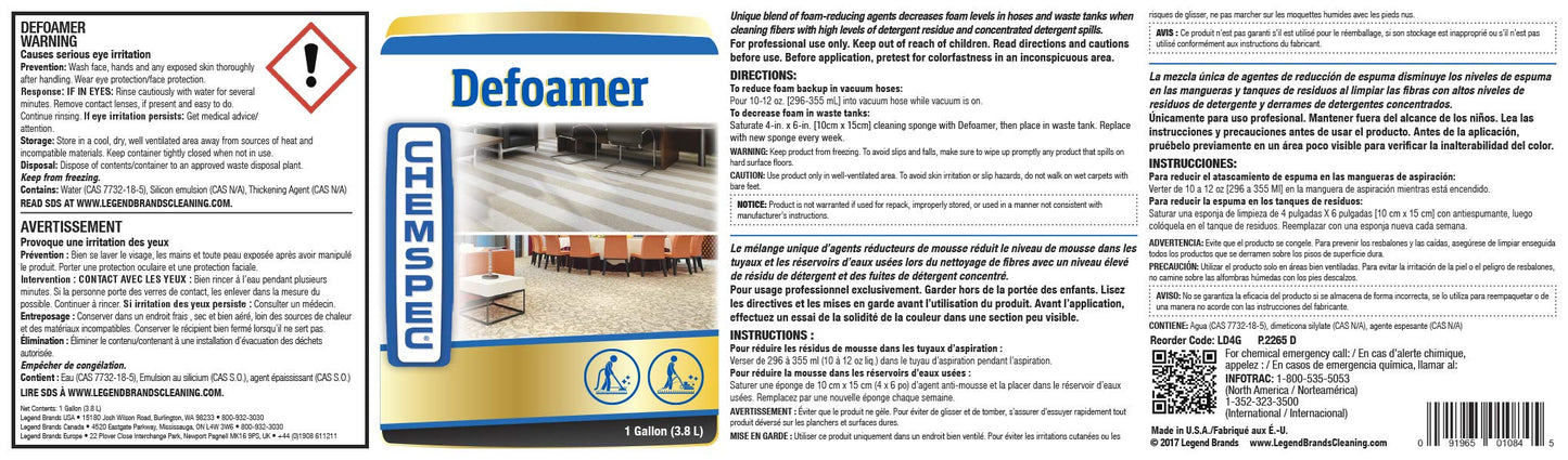 Chemspec Liquid Defoamer, Professional Strength Antifoaming for Carpet Cleaning Systems, 1 Gal (C-LD1G)
