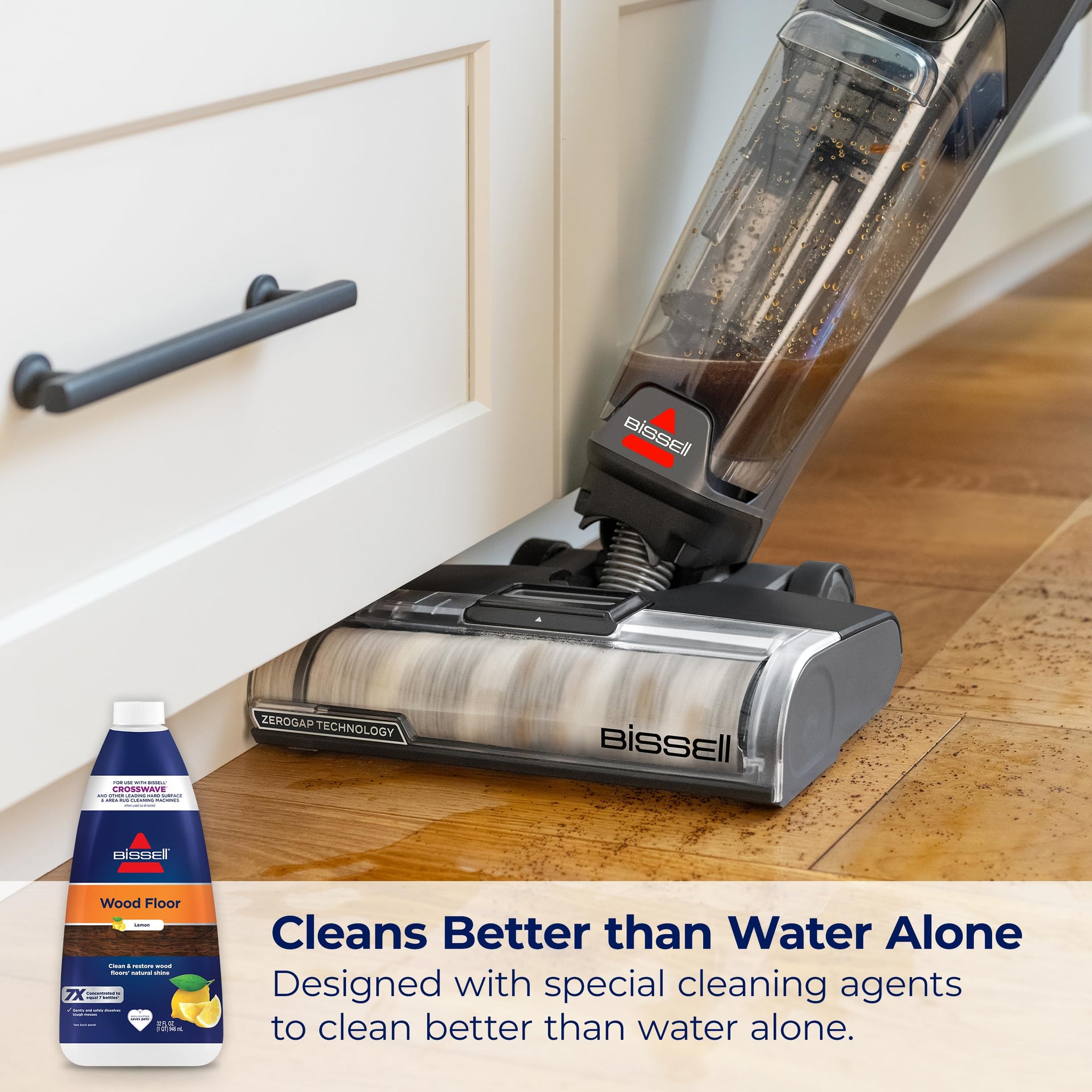 Bissell CrossWave & SpinWave Wood Floor Cleaning Formula, 32 oz, Dissolves Dirt, Grime, and Sticky Messes, Safe on Sealed Floors, Pair with CrossWave