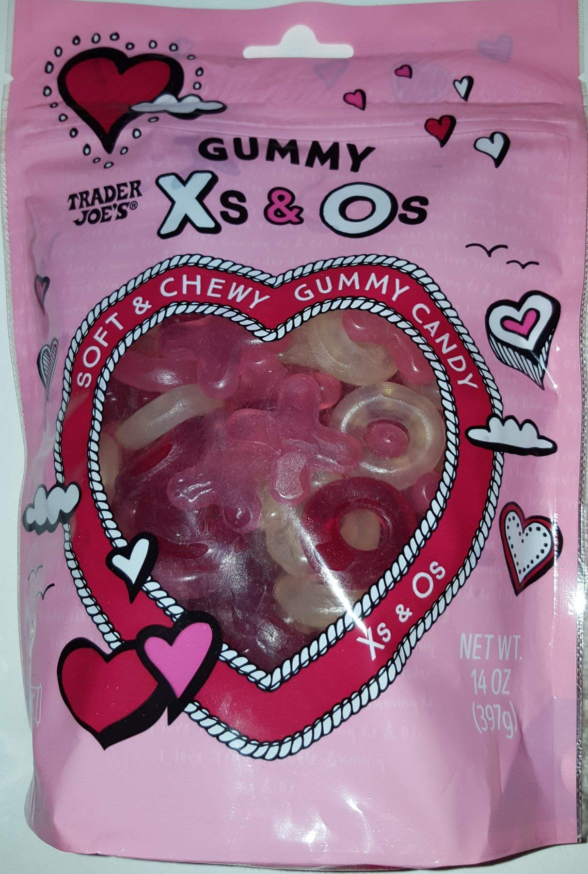 Trader Joe's Soft and Chewy Gummy Candy in X's & O's - Kosher & Gluten Free 14 OZ Bag - SET OF 2