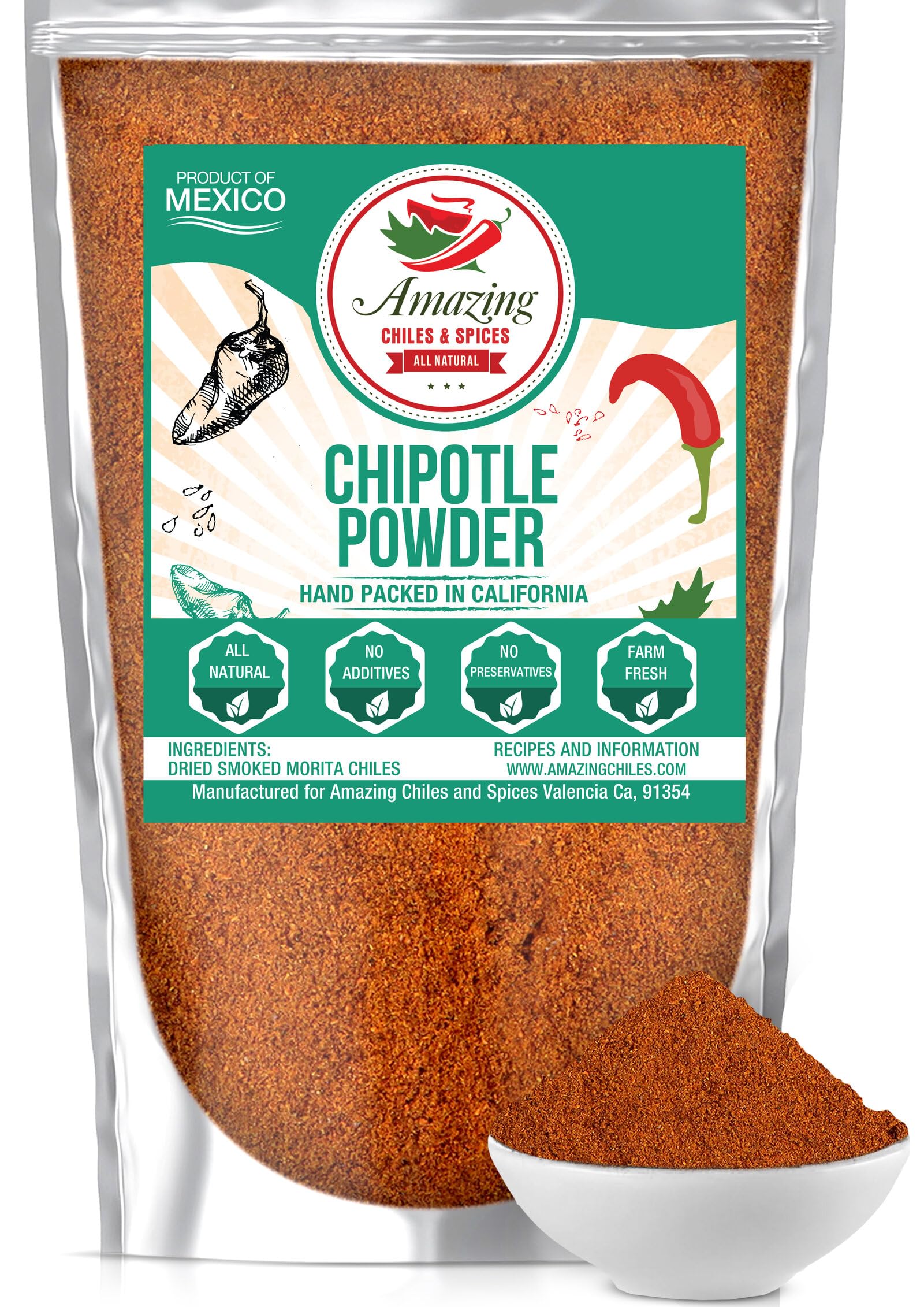Chipotle Chili Powder Seasoning 8oz - Natural and Premium. Great For Meats, Grilling Rubs, Sauces, Salsa. Medium to High Heat - Sweet & Smoky Flavor
