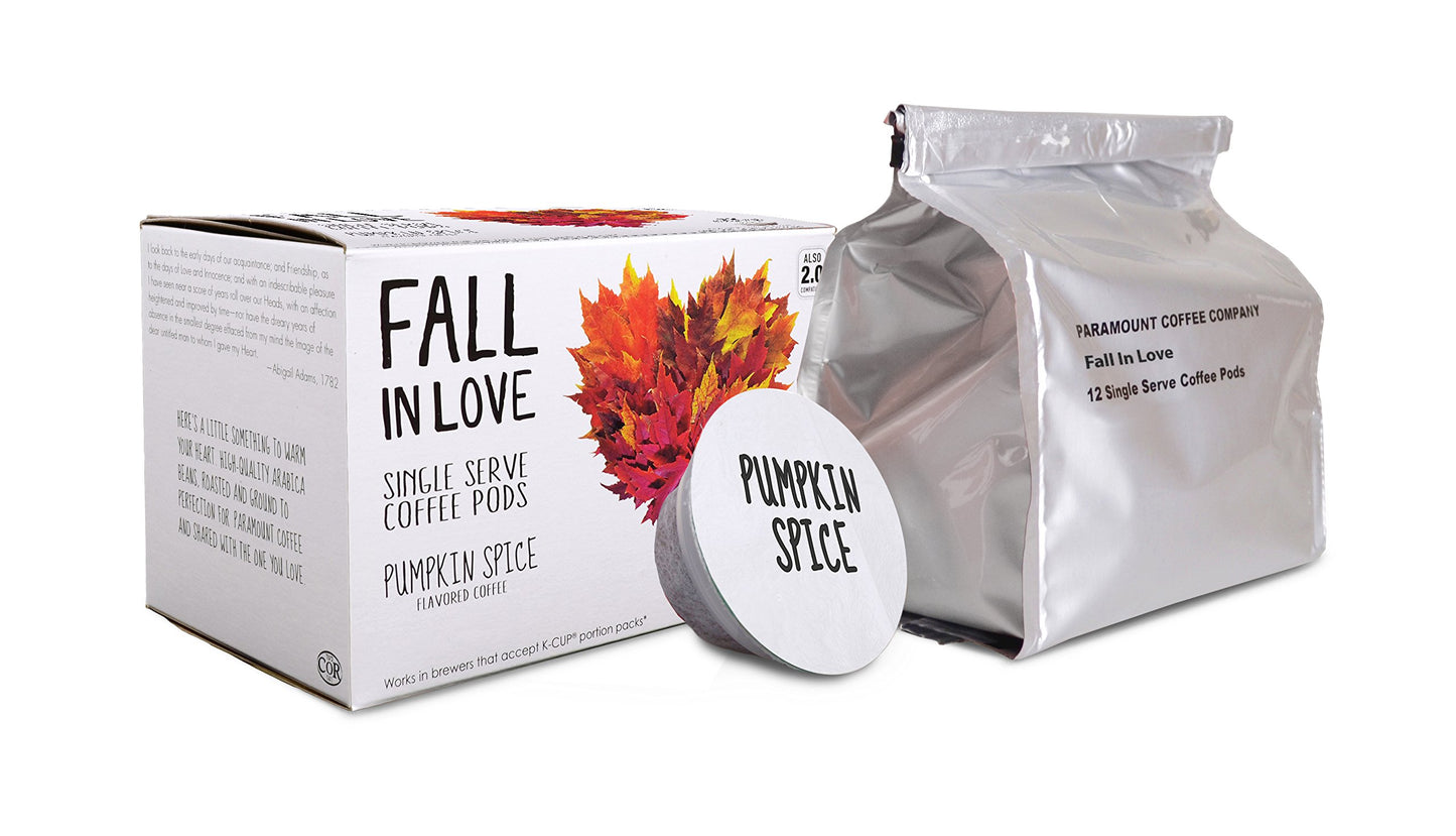 Paramount Coffee, Single Serve Flavored Coffee, Fall In Love, Pumpkin Spice, 12 Pods