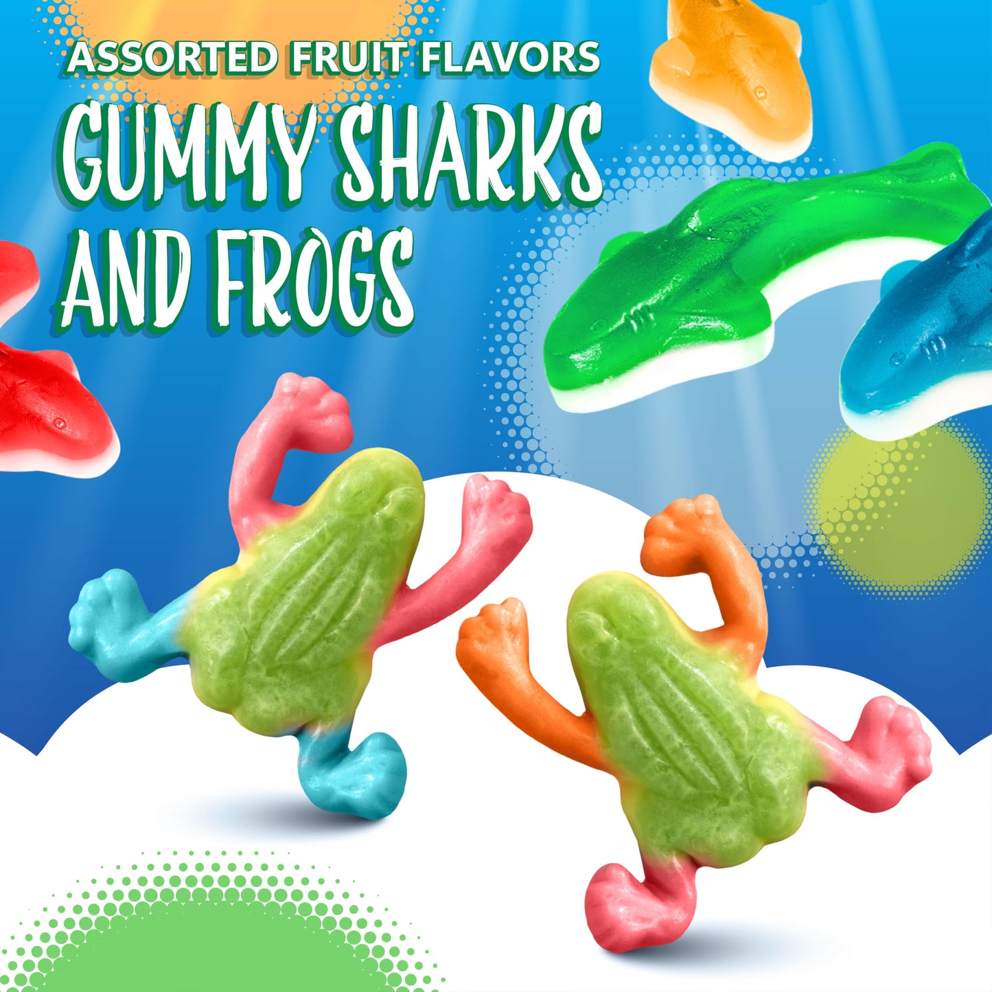 Gummy Sharks and Rainforest Frogs Candy Mix | 2 Pound Bulk Bag | Ocean and Jungle Critters | Assorted Fruit Flavors Gummy Mix | Party Favors, Goodie