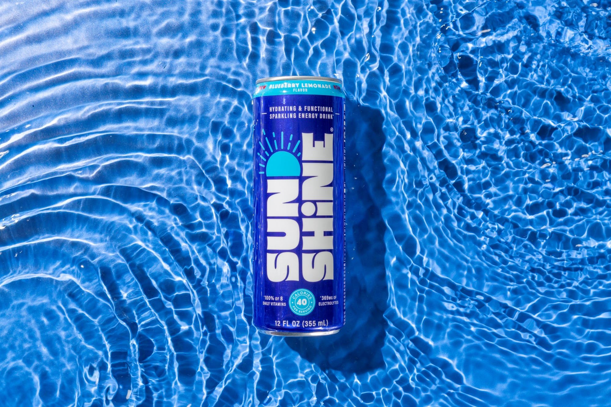 Sunshine Sparkling Energy Drink, Blueberry Lemonade with Daily Essential Vitamins, 360mg of Electrolytes, 70mg of Natural Caffeine, 12 Fl Oz (Pack