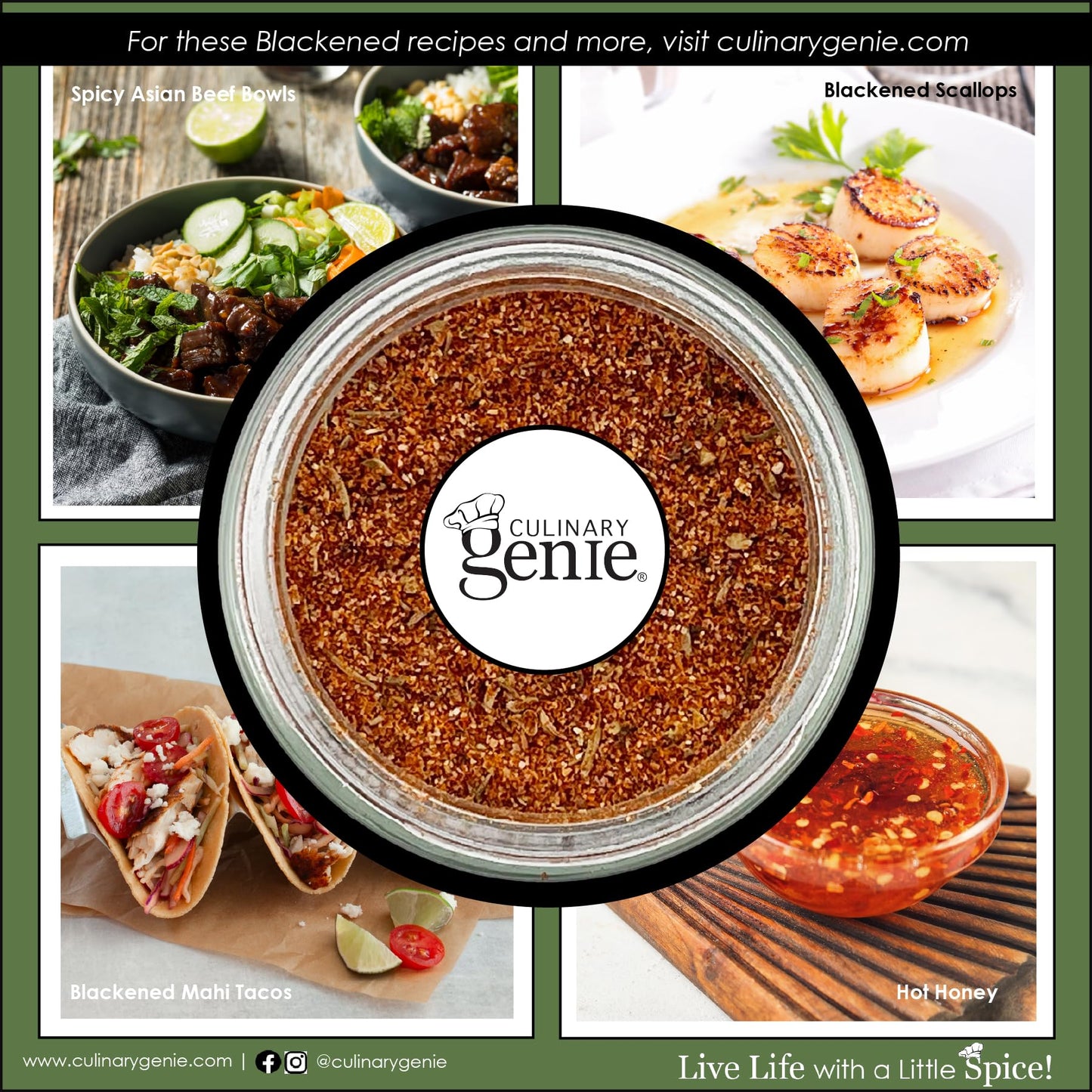 Culinary Genie Salt-Free Blackened Seasoning Blend - Bold Cajun-Style Spice Blend, No Salt Added