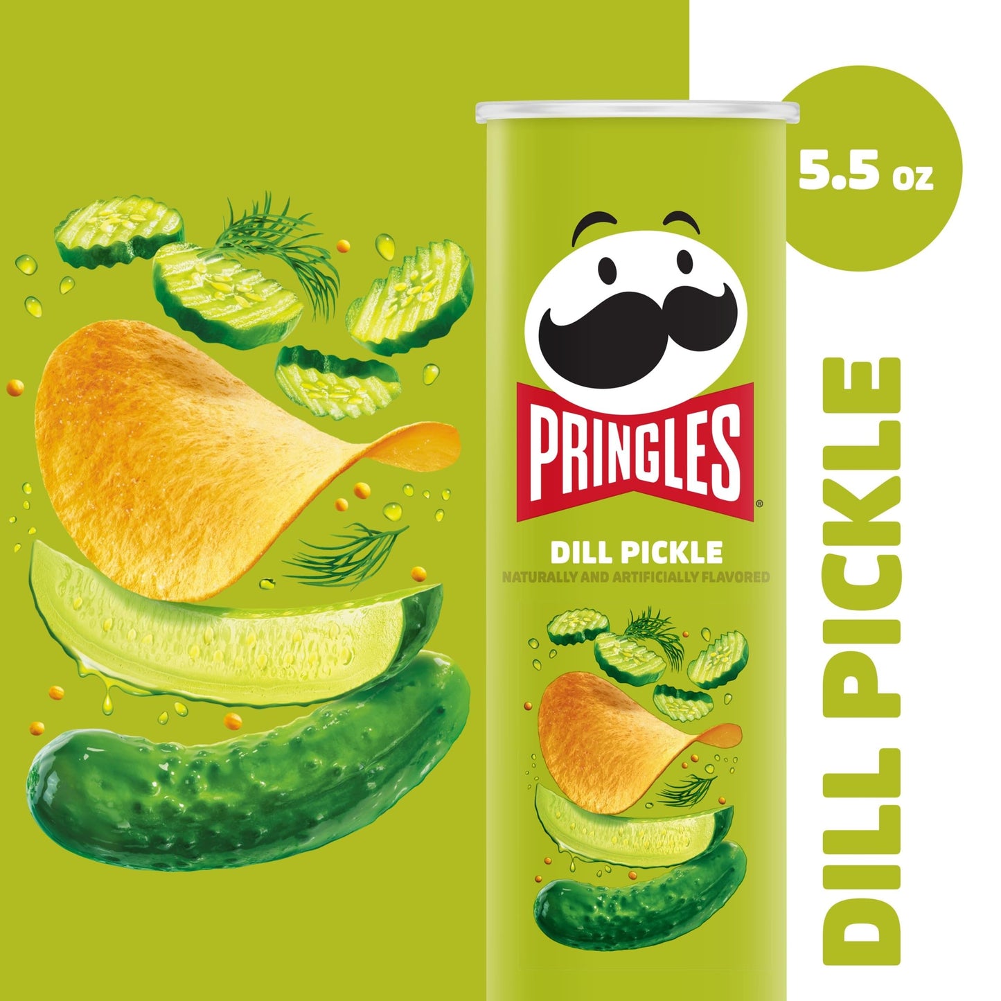 Pringles Potato Crisps Chips, Lunch Snacks, On-the-Go Snacks, Dill Pickle, 5.5oz Can (1 Can)