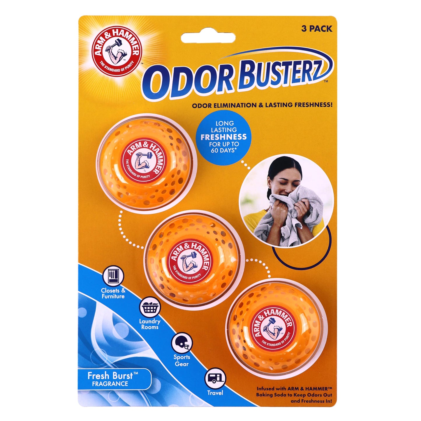 Arm & Hammer OdorBusterz® Odor Eliminator Balls, Fresh Burst, 3 Count - Baking Soda Odor Control for Closets, Drawers, Hampers & Small Spaces